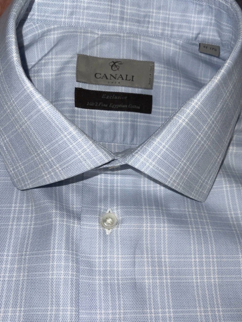 Canali Men's Pale Blue Windowpane Dress Shirt